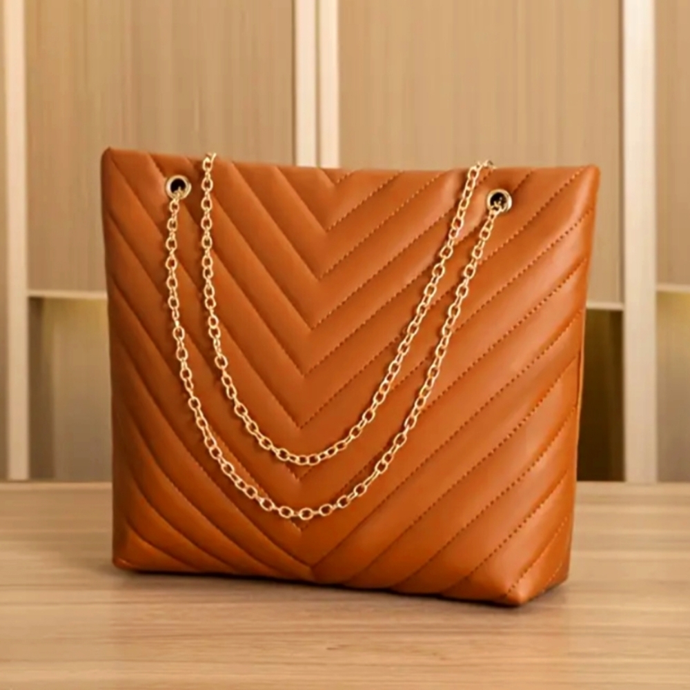 Nwt! Brown large shoulder bag with gold chain strap